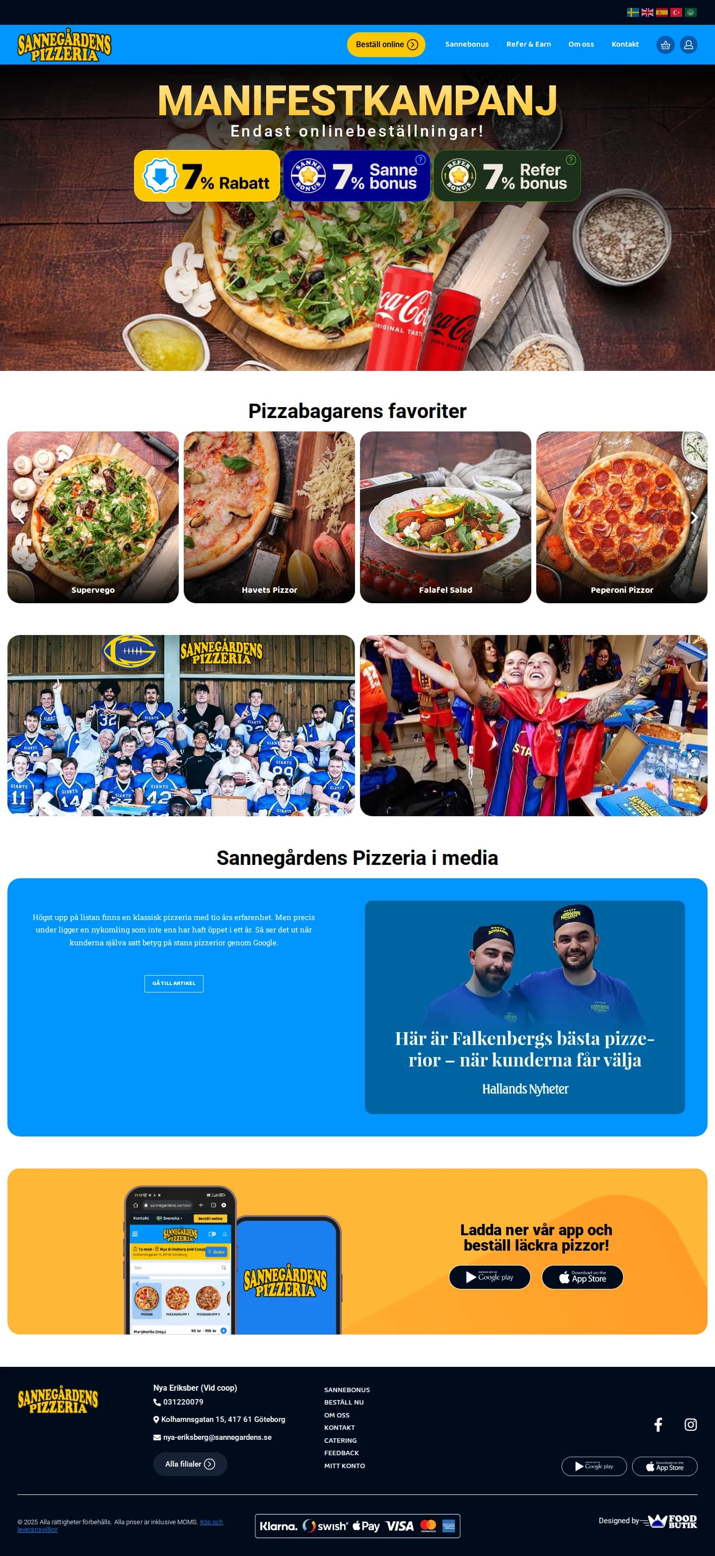 Sannegårdens Pizzeria startsida — inventory- och COGS-system av Eteya
