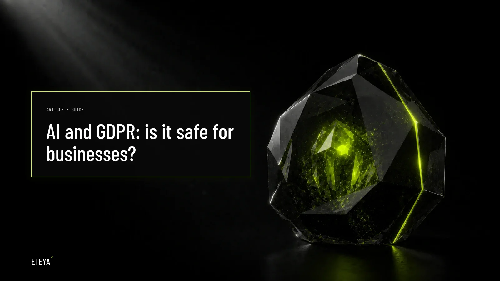 Dark obsidian form enclosed by concentric lime-green protective rings, symbolising data protection and GDPR security around AI