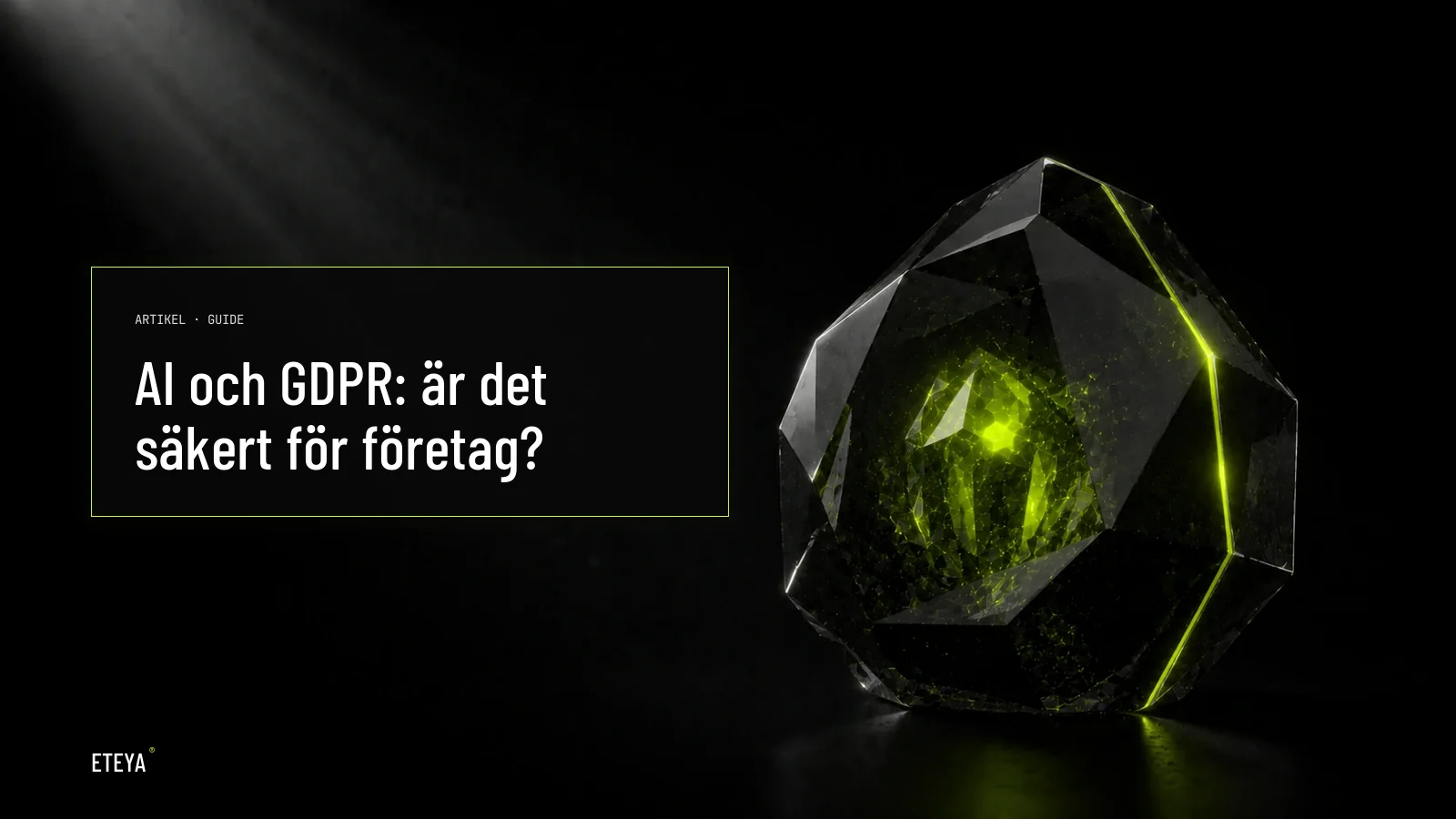 Mörk obsidian-form omsluten av koncentriska lime-gröna skyddsringar, symboliserar dataskydd och GDPR-säkerhet kring AI