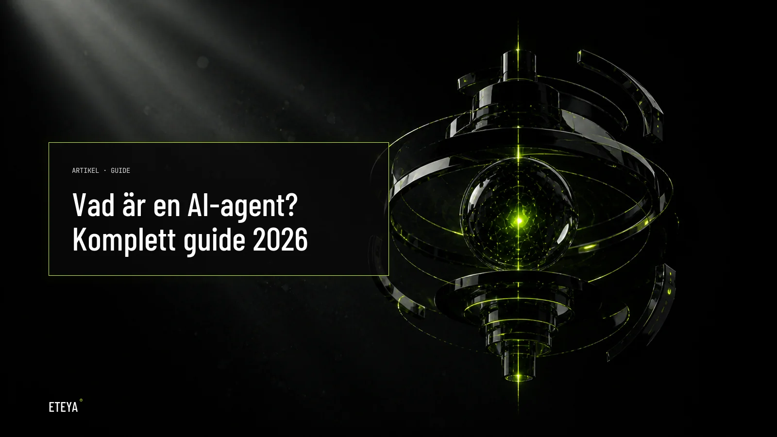Dark crystal form in obsidian material glowing from within with subtle lime-green light, symbolizing an AI agent's autonomous reasoning